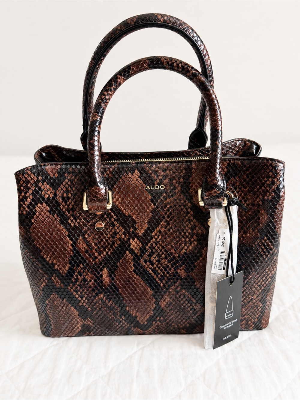 NWT ALDO Legori Brown Snakeskin Satchel Crossbody Handbag
